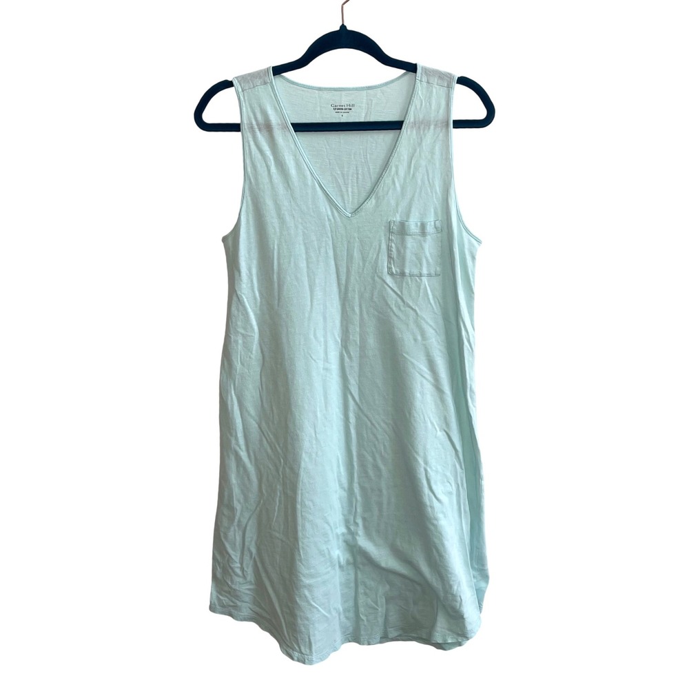 Garnet Hill Womens S Dress Lightweight Mint Green Organic Cotton V-Neck Pocket